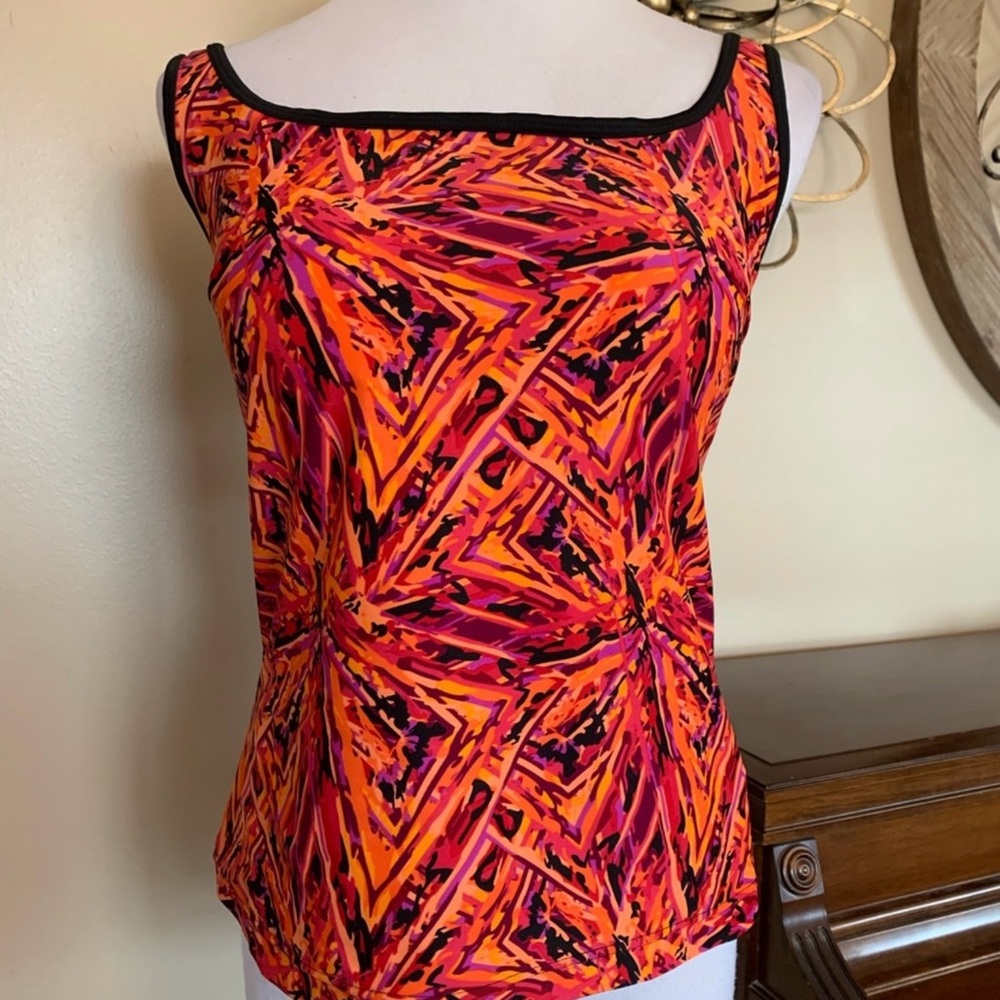 RELATIVITY Size 16 Black & Orange Tankini Swim Top